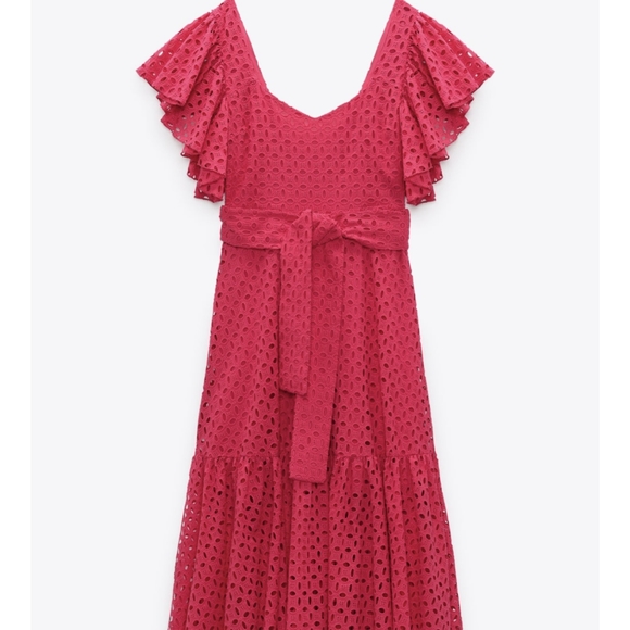 Zara Dresses Zara Openwork Embroidered Eyelet Ruffled Midi Dress